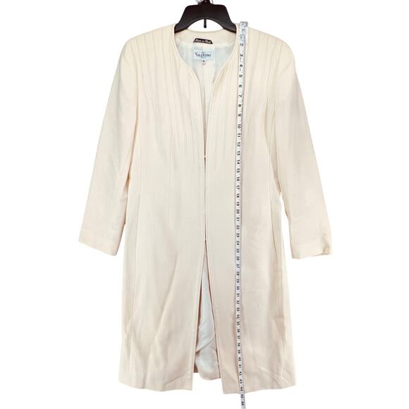 Vintage Valentino Miss V Coat Womens 12 /46 Cream Pleated Front Pockets Timeless - Picture 13 of 16